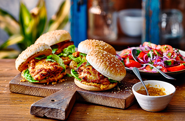 Chicken satay burgers