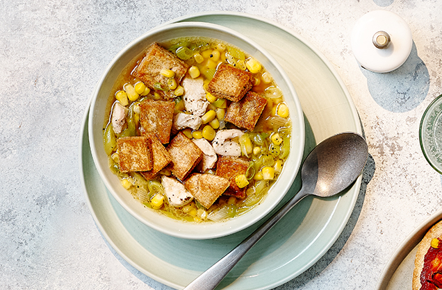 Wednesday: Chicken and sweetcorn soup with pitta croutons