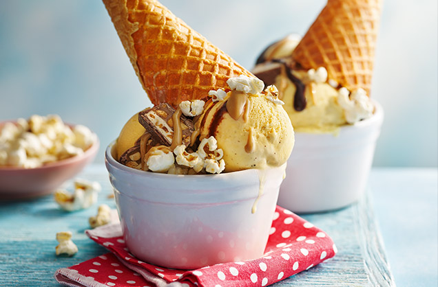 Chocolate and peanut butter upside-down cones