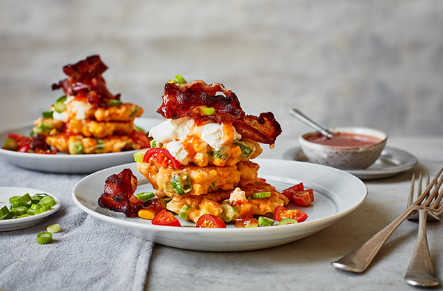 Tuesday: Sweetcorn fritters with crispy bacon