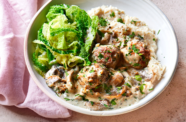Tuesday: Creamy meatballs with butter bean mash