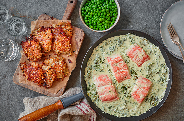Creamy mustard salmon with potato rosti