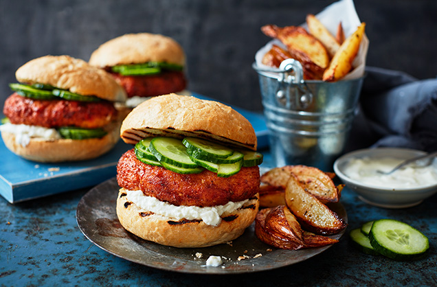 Tuesday: Feta falafel burgers with wedges