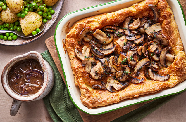 Giant Yorkshire pud with garlic mushrooms