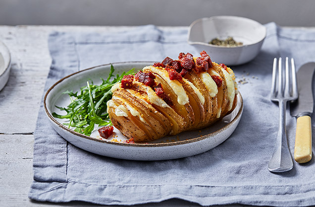 Giant cheesy hasselback potatoes