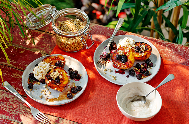 Griddled peach and blueberry parcels