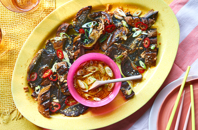 Grilled mushrooms with ssamjang dressing