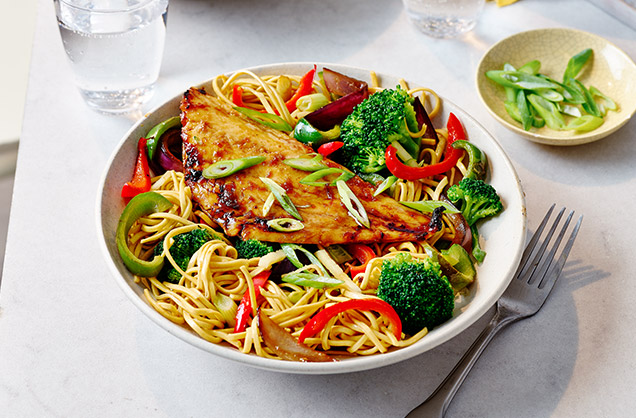 Friday: Grilled teriyaki fish with veg and noodles