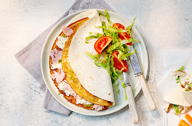 Monday: Ham and mozzarella omelette wrap