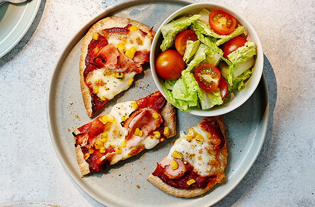 Thursday: Ham and sweetcorn pitta pizzas