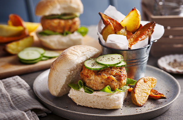 Wednesday: Harissa chicken burgers with wedges
