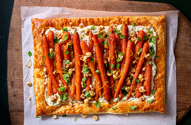 Honey-roasted carrot and whipped feta tart