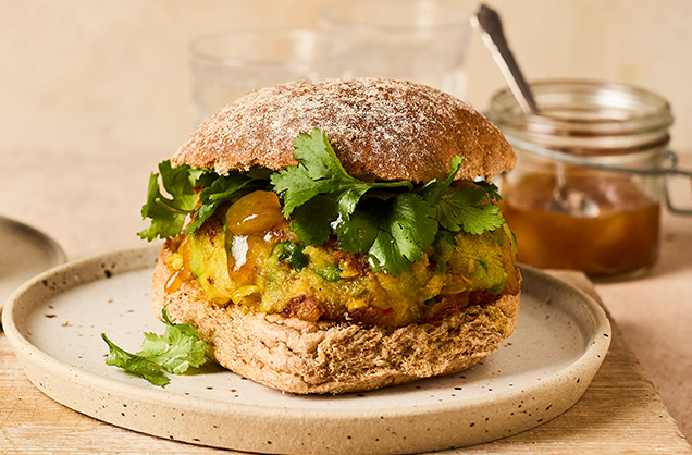Monday: Indian-spiced potato and pea burgers