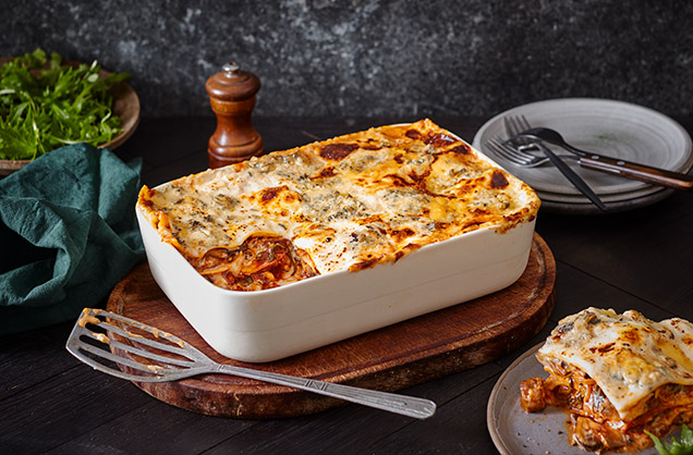 Spinach, mushroom and blue cheese lasagne