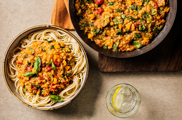 Monday: Lentil ragu with spaghetti