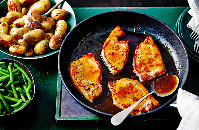 Friday: Marmalade pork with thyme-roasted baby potatoes