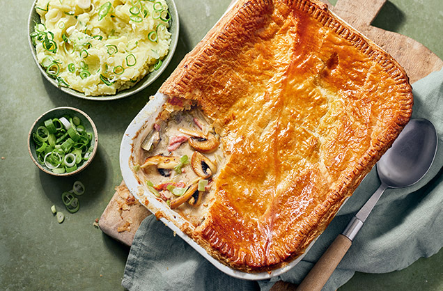 Friday: Mushroom and bacon pie with creamy mash
