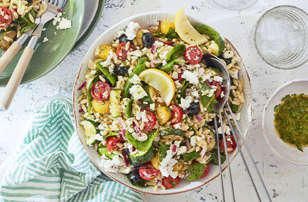Rainbow orzo pasta salad