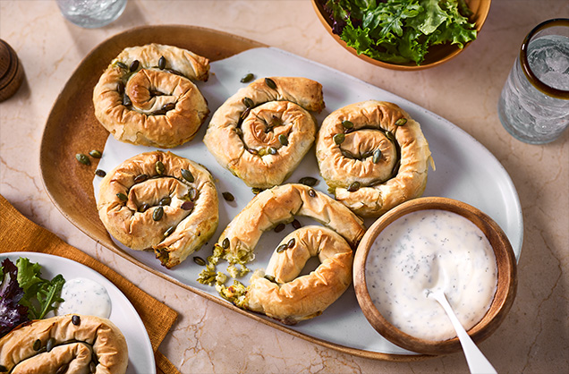 Wednesday: Pea and feta swirls