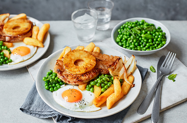 Tuesday: Pork, egg and chips