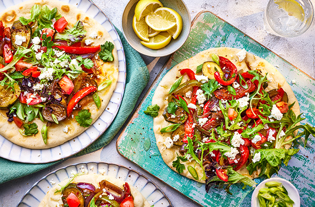 Red pepper, courgette and red onion flatbreads