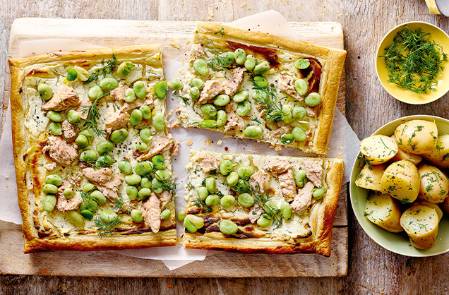 Thursday: Salmon and broad bean tart