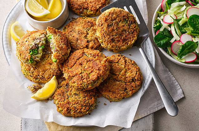 Monday: Sardine, spring onion and butter bean fishcakes