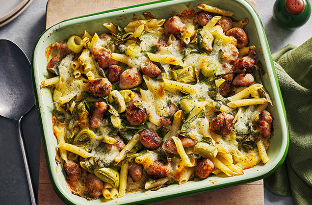 Sausage and greens pasta bake