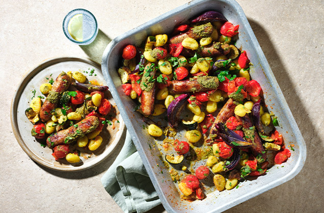 Tuesday: Sausage, veg and gnocchi traybake