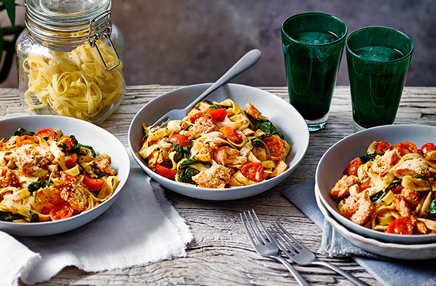 Thursday: Sesame-crusted salmon harissa tagliatelle