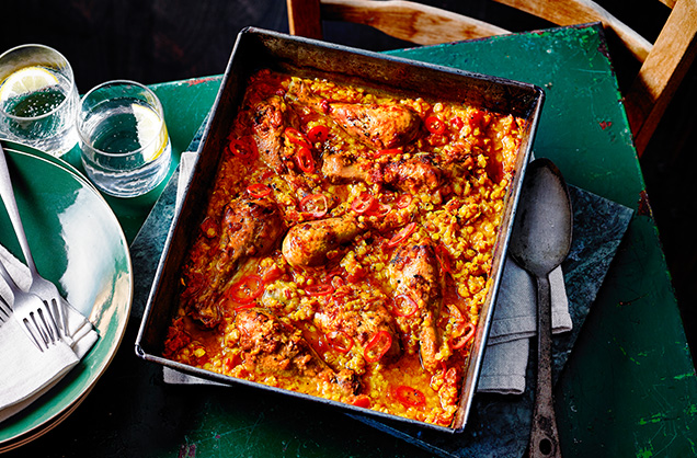 Tuesday: Spiced chicken and lentil traybake