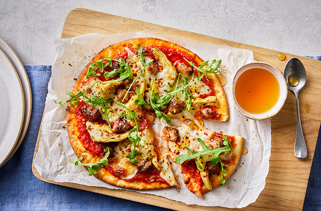 Spicy sausage pizza with hot honey