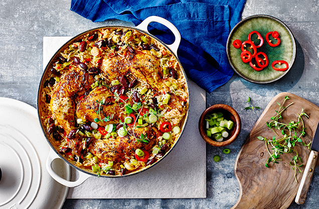 Thursday: Spicy chicken, rice and peas bake
