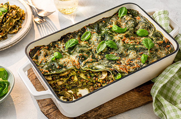 Spinach and mushroom lasagne
