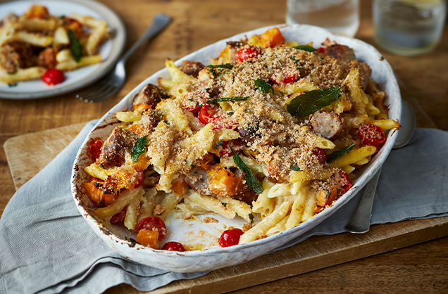 Tuesday: Squash, sausage and sage pasta bake