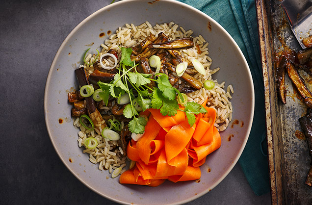 Thursday: Sticky aubergine rice bowls