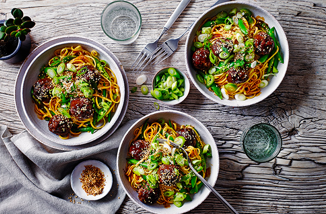 Tuesday: Sticky hoisin traybake meatballs