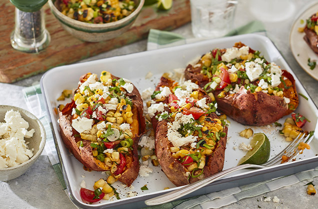 Sweet ’n’ smoky jackets with corn salsa