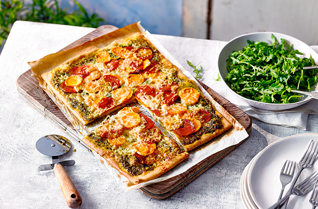 Friday: Sweet potato, pesto and pepperoni pizza