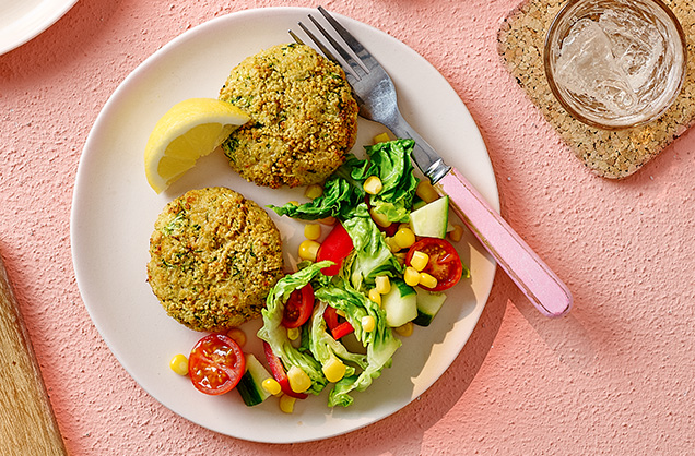 Couscous fritters and salad