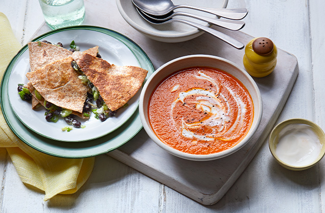 Thursday: Spiced tomato soup with bean quesadillas