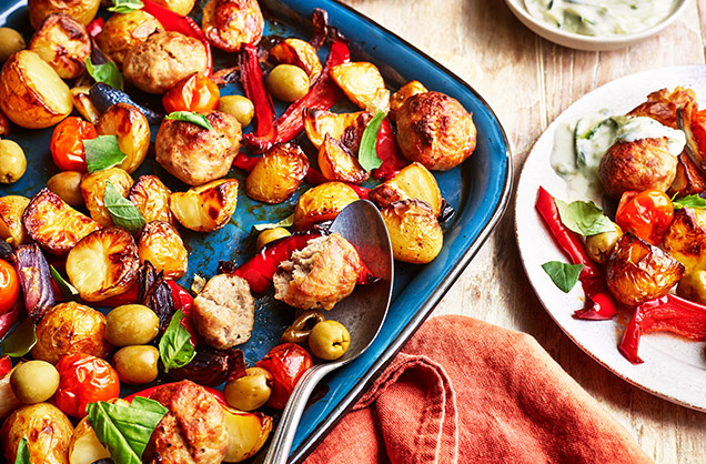 Tuesday: Turkey meatball traybake