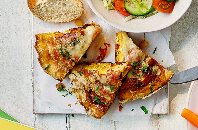 Sweetcorn, pepper and chorizo frittata