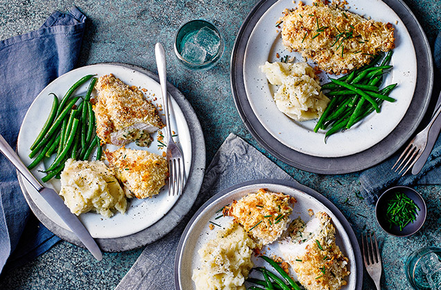 Caesar-stuffed breaded chicken
