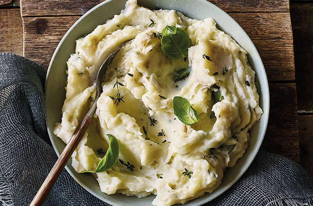 Herby, skin-on mashed potato