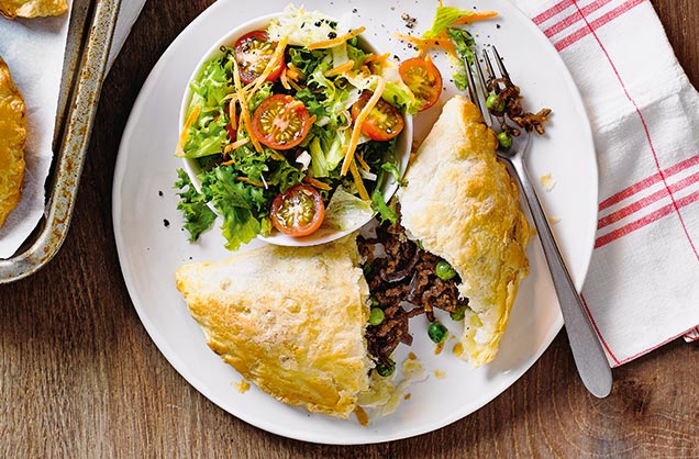 Caramelised onion and beef pasties