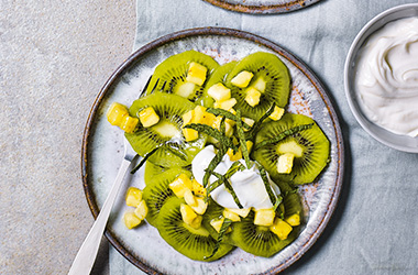 Kiwi, banana and lime fruit salad