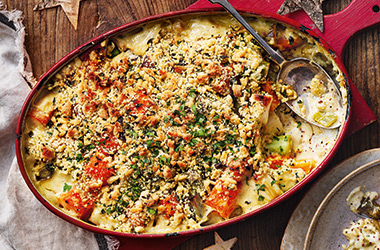 Leek, squash and parsley crumble