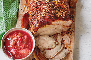 Spiced roast pork with rhubarb sauce
