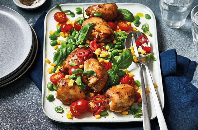 Peanut butter and jelly chicken with corn salad